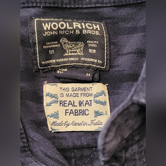 Vintage Woolrich Men's Button Down Cotton Blue Geometric Patern Shirt-Medium - Picture 2 of 9